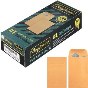 Bonfasvo 500 Pack #1 Brown Coin Envelope 2.25 X 3.5 inches Kraft Envelopes Classic Small Parts Envelopes with Self Adhesive Gummed Flap for Coins Cash Credit Cards Seeds