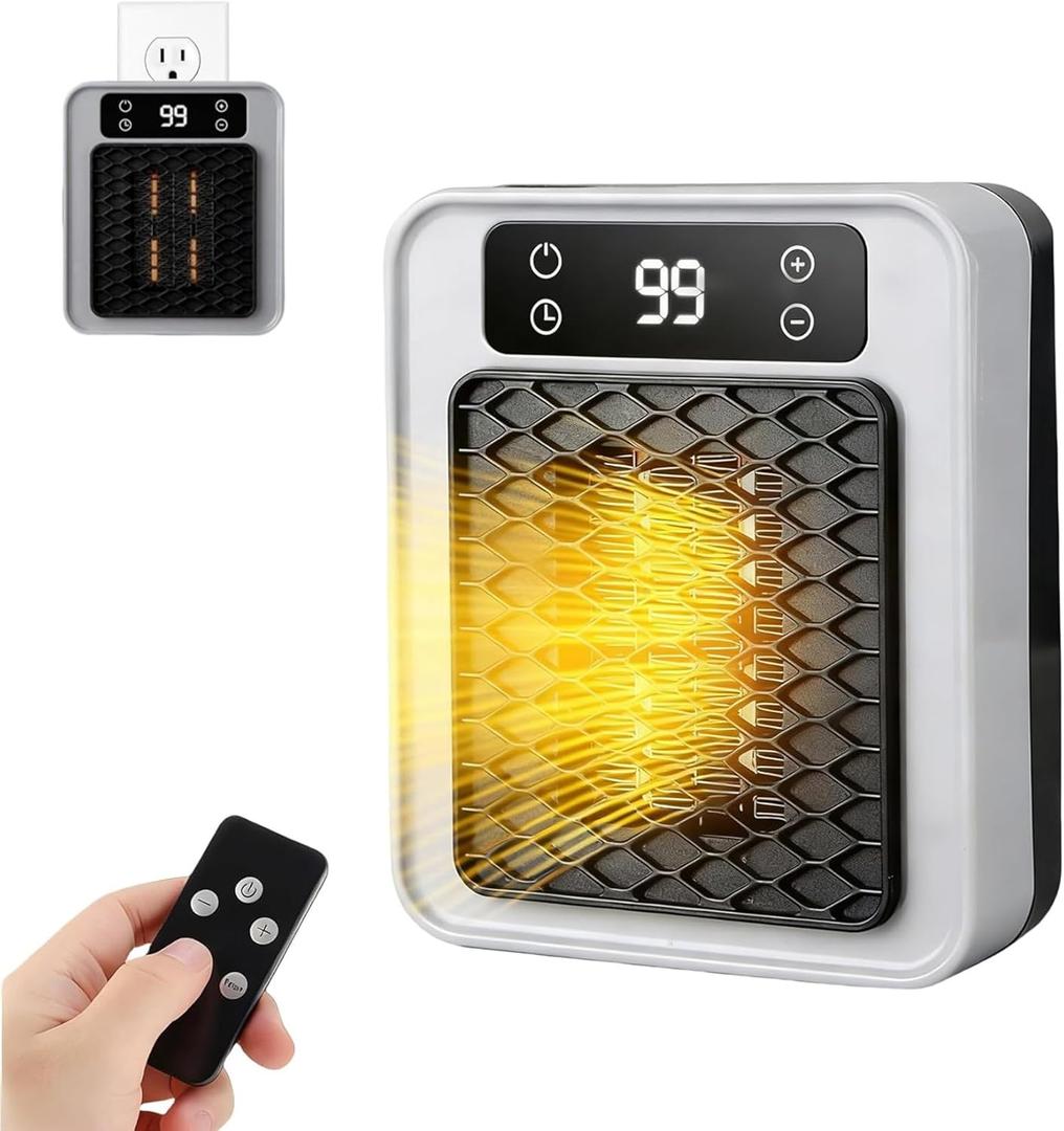 Plug-in Wall Space Heater With Remote, Energy-Saving Smart Portable Heaters With Adjustable Thermo,12H Timer-Quiet,450W Electric Small Heater For RV, Home Office, Bathroom Pet House Indoor Use (Gray)