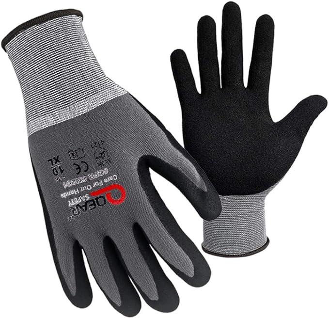 3 Pairs Work Safety Gloves, General Purpose, Sandy Foam Nitrile Rubber Palm Coated Breathable, Anti-Hand-Fatigue, Medium
