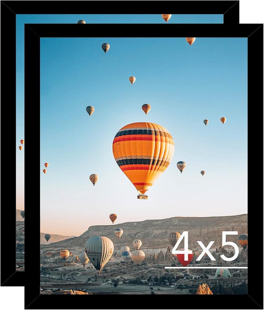 4x5 Picture Frame Set of 2 for Wall Hanging or Tabletop, Wall Mounting Horizontally or Vertically, 4 x 5 Wall Gallery Poster Photo Frames for 4 by 5 Photo, 2 Pack, Black