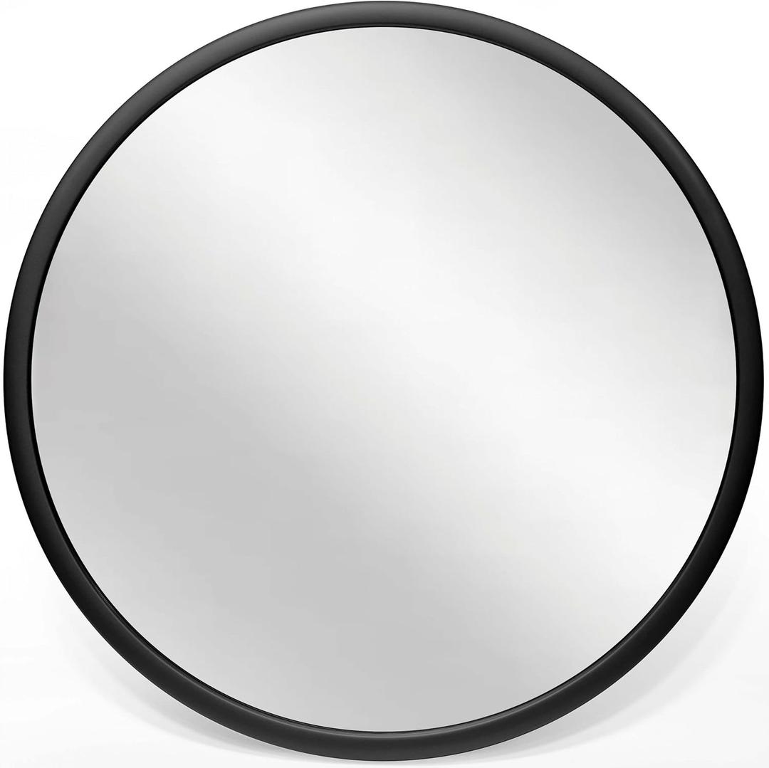 Infinity Instruments Nera Argento 22 inch Circle Round Matte Modern Wall Mirror Wall Art Decor Hanging Circular Decorative Mirror (Black)
