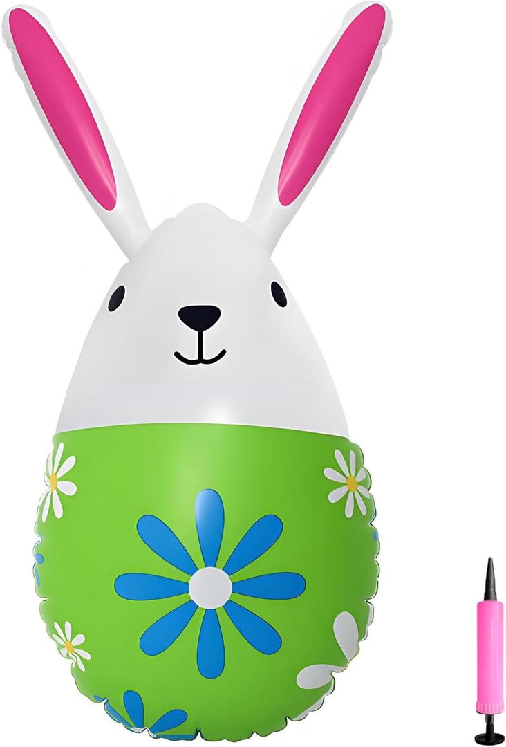 Easter Decorations Outdoor,15.7in Inflatable Easter Bunny,Easter Bunny Eggs Balloons(Green)