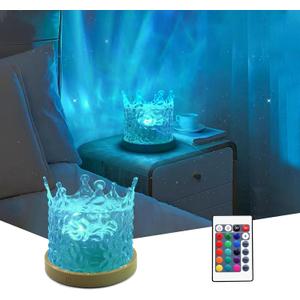 Northern Lights Ocean Wave Projector Crown Light, 16 Colors Gradual Rotating Water Ripple Lamp, Wave Night Light with Remote Control for Bedroom Living Office Restaurant Bedroom Bar