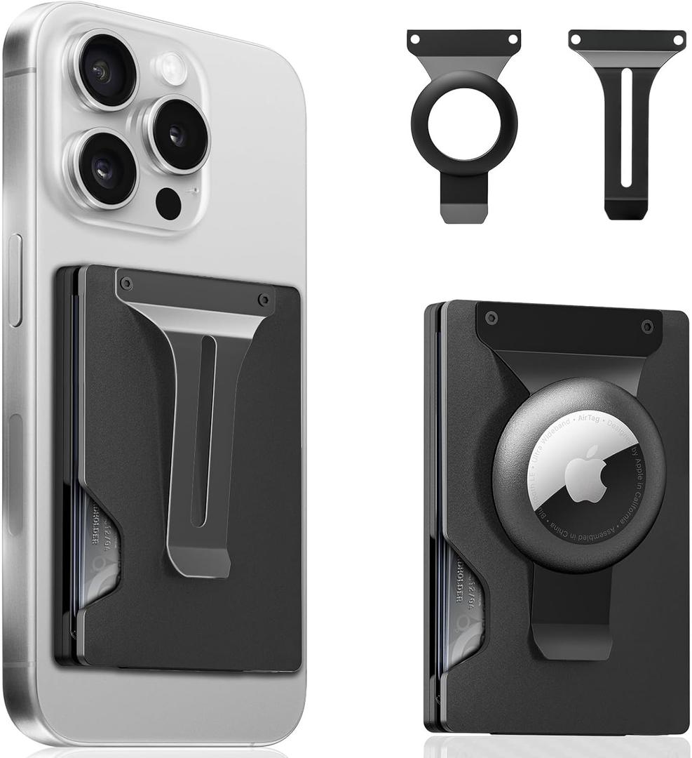 Magnetic Phone Wallet with Apple MagSafe - Metal Card Holder with AirTag Holder, RFID Blocking & Money Clip Mag Safe Wallet for iPhone 16 15 14 13 12 Pro Max/Pro/Plus/Mini