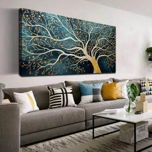ENTANUB Large Wall Art for Living Room, Teal Gold Tree of Life Picture Wall Decor for Bedroom, Modern Canvas Print Paintings Artwork, Size 30x60 Inches (59L" x 29W")