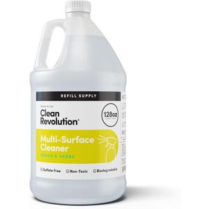 Clean Revolution Multi Surface Cleaner Refill Supply, Non-Toxic, Eco-Friendly & Plant-Based, Ready to Use, Lemon & Herbs, 128 Fl Oz (1 Gallon)