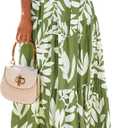 PRETTYGARDEN Women's Summer Maxi Dress 2026 Resort Wear Boho Floral V Neck Puff Short Sleeve Ruffle Flowy Beach Long Dresses (Leaves Light Green), Size M