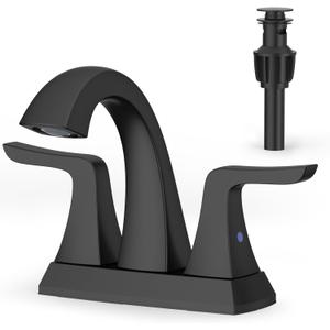 Matte Black Bathroom Sink Faucet - Rainsworth 4 inch Widerspread Bathroom Faucets for 3 Hole with 2-Handles Pop-up Drain, Touch on Morden Faucet for Vanity RV Bath (4 Inch, Matte Black)