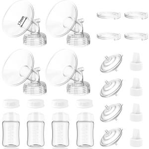4packs 17mm Full Breast Replacement Pump Parts for Spectra S1 S2 9 Plus Synergy Gold Include 13mm Flange,Valve,Backflow Protector,Tube,Bottle,Caps, Fit for Motif Luna Cimilre Ameda MYA Pump (White)