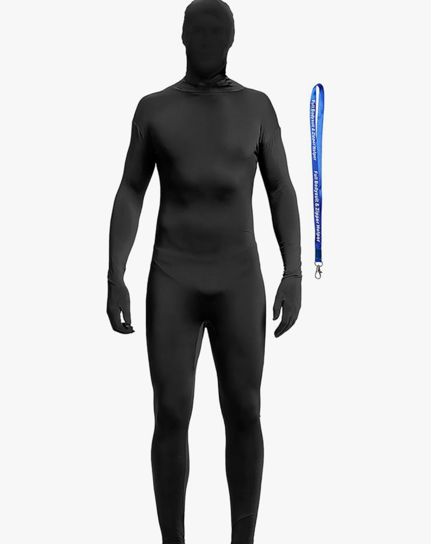 Full Bodysuit Include Zipper Helper Unisex Spandex Stretch Adult Costume Zentai Disappearing Man Body Suit, Size Large