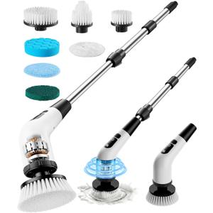 Powerful Electric Spin Scrubber, for Mom, Cordless Cleaning Brush, 90-Min Extended Runtime, Telescopic Long Handle, 8 Replaceable Heads, 2 Speeds for Bathroom, Floor & Glass