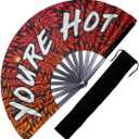Decorative Rave Hand Fan  Large Folding Fans for Festivals, Drag Queen & Burlesque  Cute Holographic Rave Accessories for Women and Men (You're Hot)