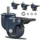 M8-1.25 Stem Caster Wheels, 1.6" Inch Heavy Duty Casters Set of 4, Threaded Stem (Diameter 8mm, Length 15mm) Locking Small Blue Caster with Brake, Swivel PU Mini Castor for Furniture, Carts