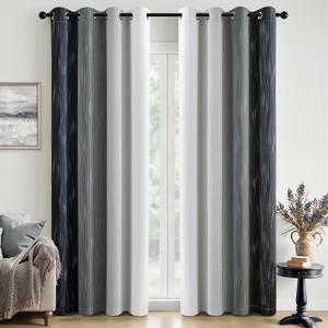 MIULEE Chambray Black and Greyish White Ombre Blackout Curtains, Full Room Darkening Thermal Insulated 72 Inches Long Drapes for Bedroom/Living Room Grommet Window Treatments Modern 52Wx72L, Set of 2