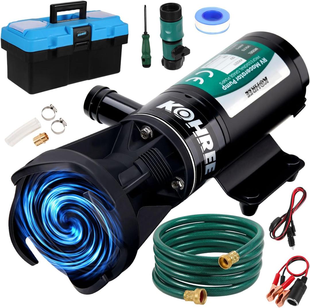 Kohree RV Macerator Pump 12V, 12GPM Quick-Release Self-Priming Macerator Pump for RV, RV Waste Pump Kit with Hose Fittings, RV Black Water Hose, Storage Box, RV Accessories for Camper