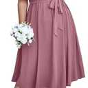 SCOMCHIC Womens Plus Size Wedding Guest Cocktail Midi Dress Summer Short Sleeve Wrap V Neck Belted A-Line Flowy Dress, 4XL