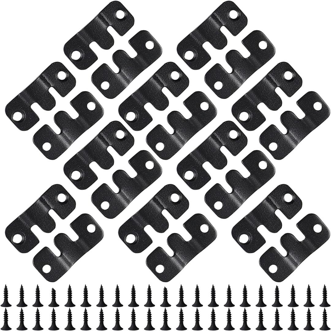 20PCS 1.69 x 0.75 inch Black Flush Mount Bracket Stainless Steel Interlock Hanging Buckle Z Clips Headboard Wall Mounting Brackets French Cleat Picture Hanger Heavy Duty with 40PCS Screws