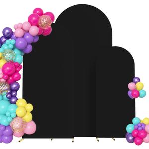 Set of 3 Arch Backdrop Cover Spandex Fitted Wedding Arch Covers,Round Top Double-Sided Chiara Arch Covers for Party Wedding Birthday Ceremony Event Banquet Decoration(4ft,5ft,6ft Black)
