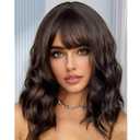 Mairead Short Brown Wig With Bangs Dark Brown Wavy Bob Wig With Bangs For Women Synthetic Heat Resistant Wigs for Halloween Costumes Cosplay Daily (Dark Brown) (12 Inch)