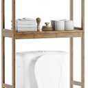SMIBUY Bathroom Storage Shelf with Cabinet, Bamboo Over-The-Toilet Organizer Rack, Freestanding Toilet Space Saver with 3-Tier Adjustable Shelves (Walnut), 10.63"D x 25.4"W x 68.9"H