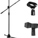 Bullfighter Mic Stand Floor Adjustable Boom Tripod Microphone Stands,Double Mic Stable On Stage for Singing,Portable Heavy Duty Two Mic Clip Holder with Boom Arm for Podcast,Studio,Karaoke,Live Events
