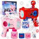 Bubble Gun for Kids, 2 Pack Bubble Machine, Outdoor Summer Toys for Kids 3-8, Toddler Blaster with Powerful Motor, Light-Up Blower for Backyard, Beach, Pool, and Birthday