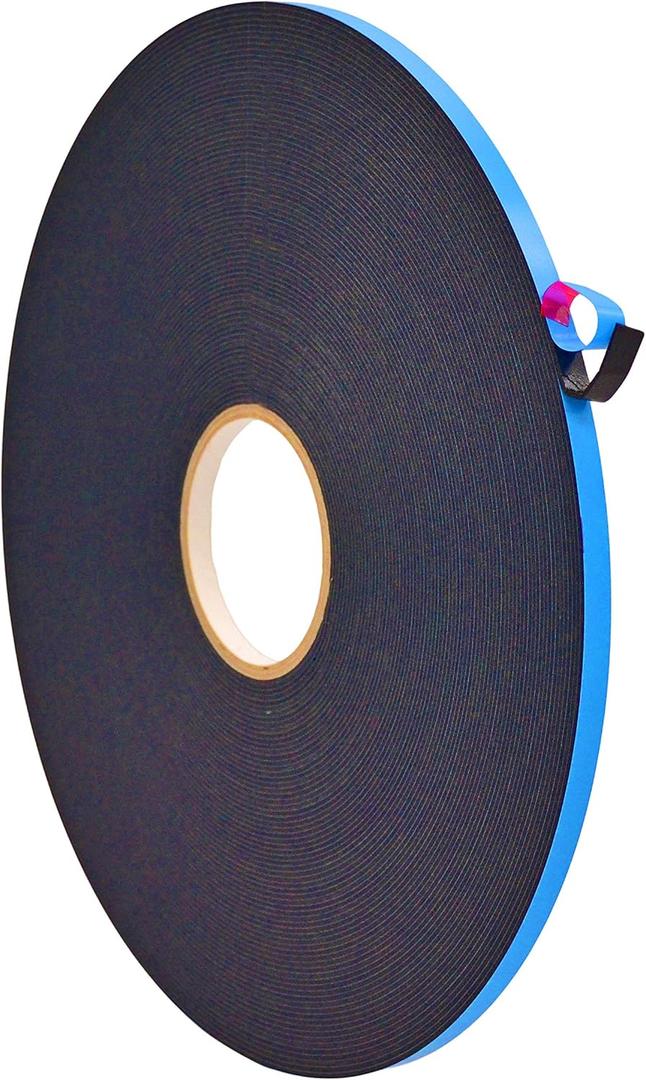 WOD WGT12P Double Sided Foam Mounting Tape, 1/8 inch Thick x 3/8 inch x 75 Ft. Weather Resistant for Gap Filling, Home or Office Decor, Dual-Pane Glass Bonding, Replacing Insulated Windows, Black (1/8 in. thick foam x 3/8 in. x 75 ft.)
