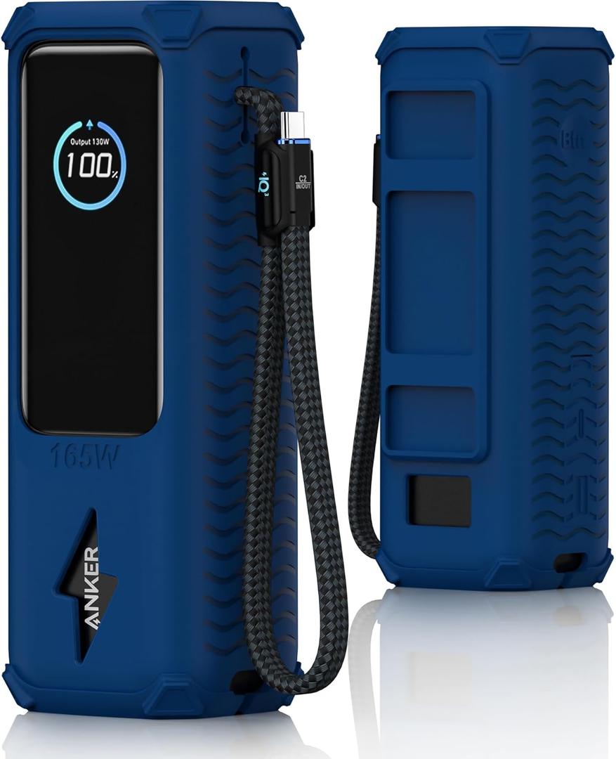 YWXTW Silicone Case for Anker Laptop Power Bank (25,000mAh/165W) - Shockproof Drop-Resistant, Built-in Cable Storage | Non-Slip Grip, Hidden Dust Plug Protective Cover for Anker Power Bank 165w (Deep Blue)