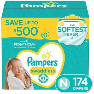 Pampers Swaddlers Diapers, Newborn (Less Than 10 Pounds), 174 Count