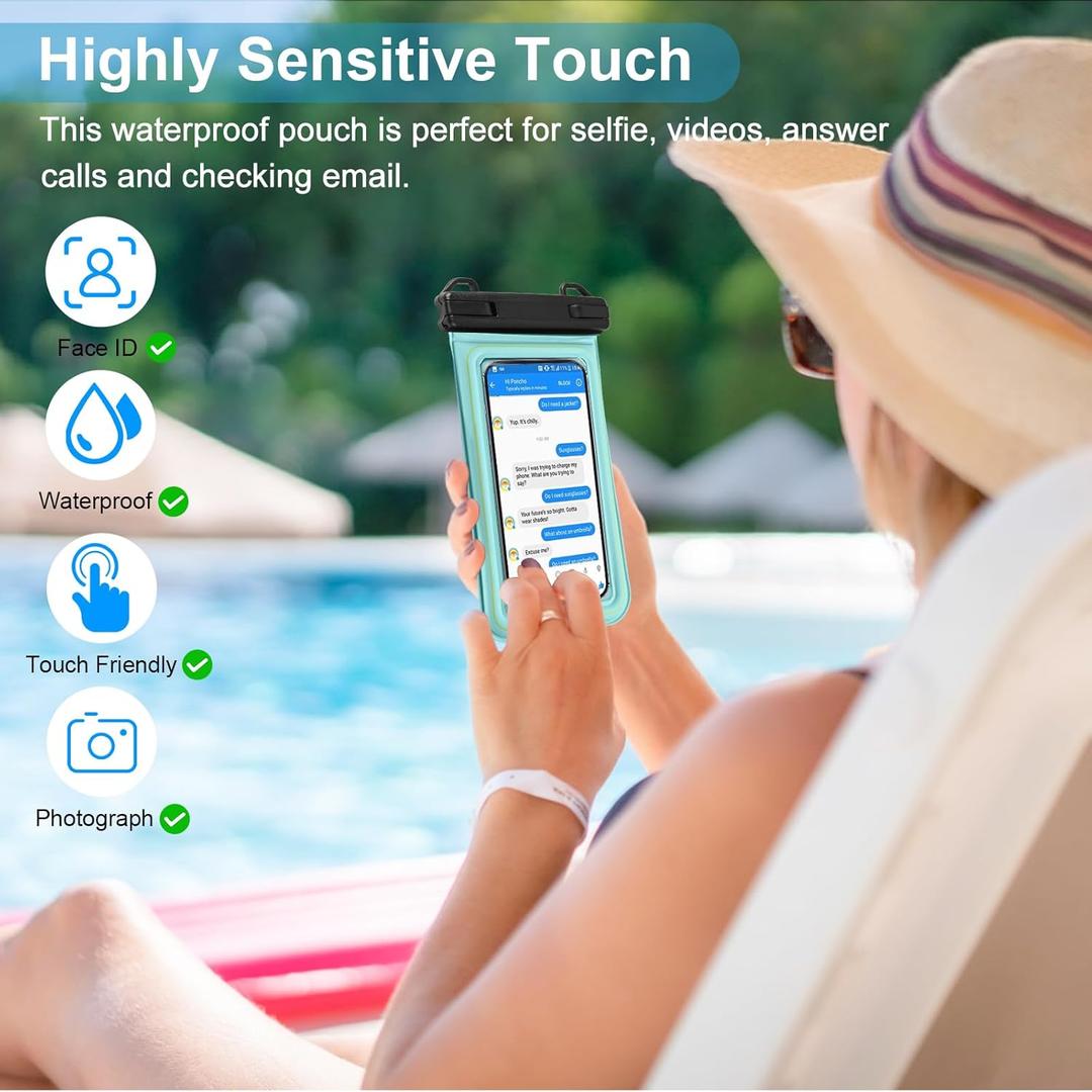 IP68 Large Floating Waterproof Phone Pouch, Water Proof Cell Phone Dry Bag, Waterproof Phone Case for iPhone Galaxy Google, Purple (Up to 7")