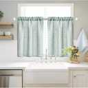 MIULEE Cafe Curtains 36 Inch Length Semi Sheer Light Filtering Half Window Farmhouse Short Linen for Kitchen Bathroom Basement, Rod Pocket Tier 2 Panels W26XL36, Sea Green