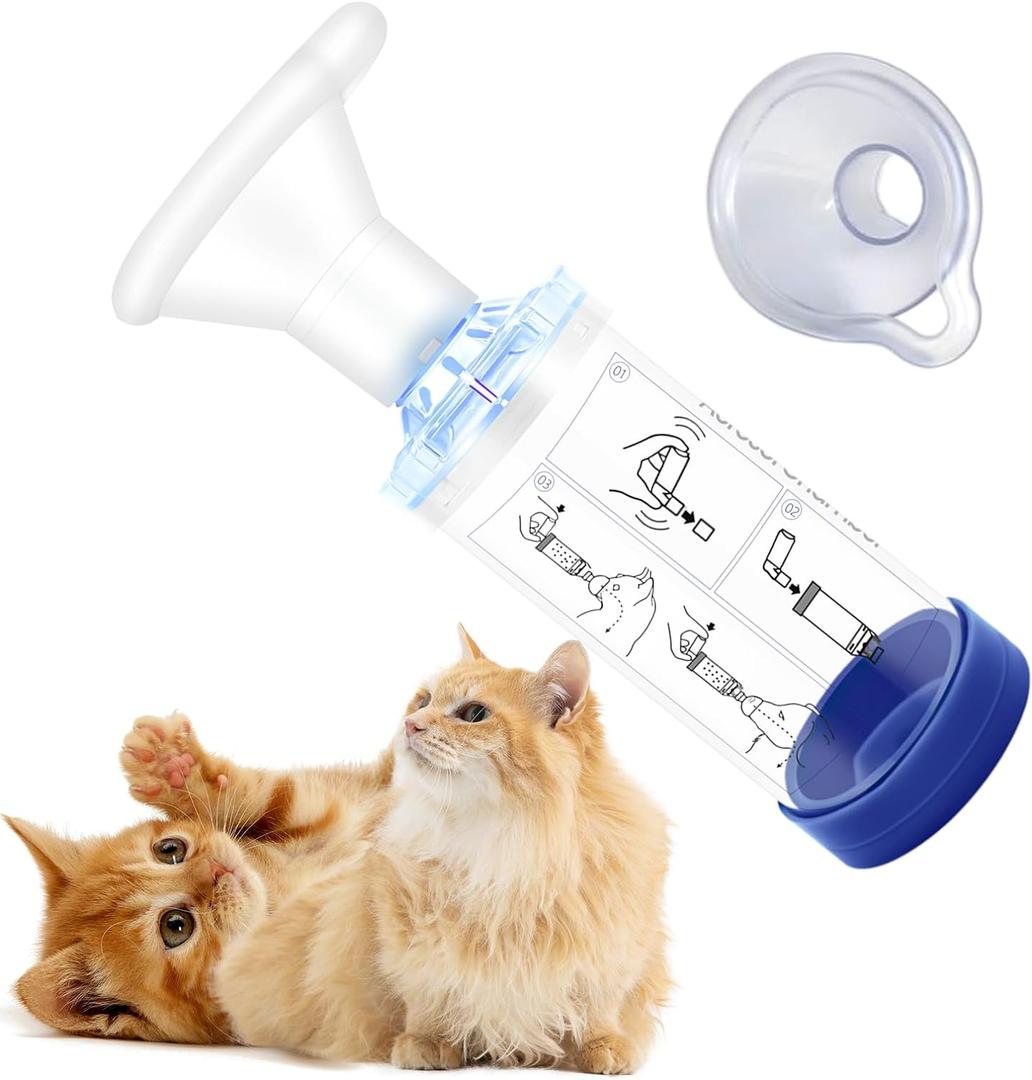 Cat Inhaler Spacer with 2 Silicone Masks - Portable Nebulizer for Feline Breathing Problems - Drug Delivery Solution for Cats - Effective Cat Inhaler & Nebulizer (Blue)