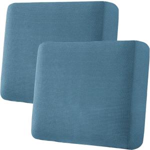 H.VERSAILTEX Super Stretch Individual Seat Cushion Covers - Sofa & Couch Cushion Slipcover Sets - Thick Jacquard Textured Twill Fabric (2 Piece Large, Dusty Blue)
