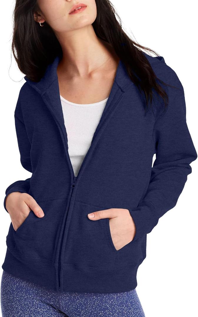 Hanes Women's EcoSmart Full-Zip Hoodie Sweatshirt (Medium, Navy)