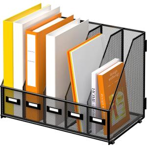 DALTACK Desk Organizers Metal Magazine File Holder with 5 Vertical Compartments Folder Storage Binder Organizer for Office Home School Organization, Black