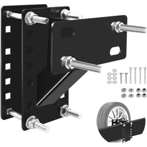 Spare Tire Mount, Universal Spare Tire Carrier Holder for Utility Trailer Boat, Fits 4 & 5 & 6 Lugs Trailer Wheels On 4", 4.5'', 4.75'', 5'' and 5.5'' Bolt Patterns (Black)