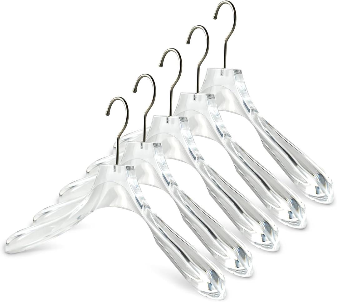 5 Pack Acrylic Green Clothes Hangers with Durable 360 Degree Silver Hook | Premium Quality Acrylic Hangers Green, Silver