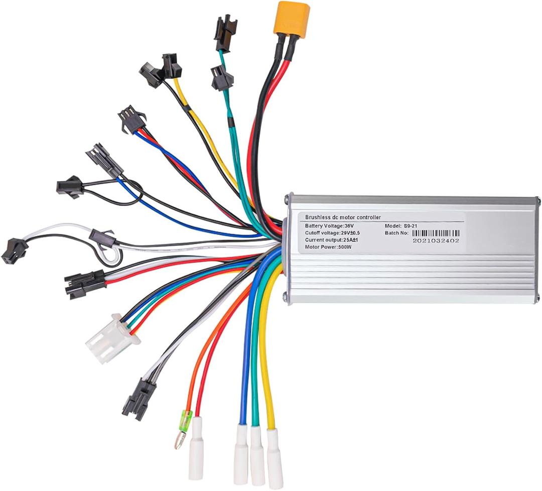 Brushless Motor Controller 36V 500W 25A Electric Scooter Bike Controller 9 Mosfet Square Wave Controller 36V Ebike Controller with 3 Speed Cruise Wire (36V 500W)