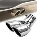 3 inch exhaust tip, universal stainless steel exhaust tailpipe dual tailpipe slant for most cars (Bent, silver white)