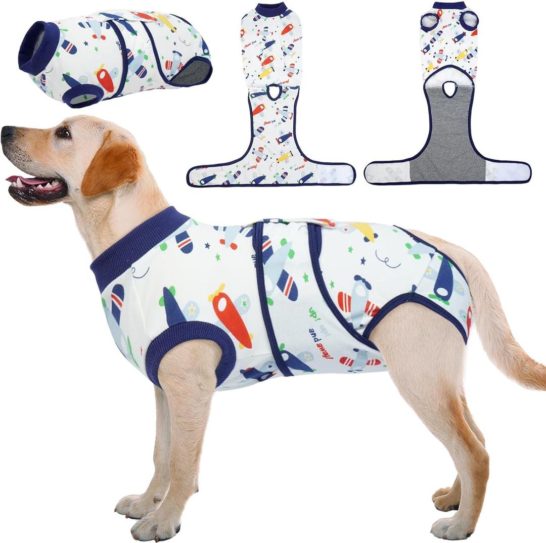 Kuoser Recovery Suit for Dogs Cats After Surgery, Professional Pet Recovery Shirt Dog Abdominal Wounds Bandages, Substitute E-Collar & Cone,Prevent Licking Dog Onesies Pet Surgery Recovery Suit (L (Back:16.1-20.1'', Weight:23-48 LB))