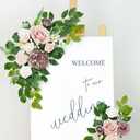 Wedding decor (pack of 2) Welcome Sign Flower Backdrop Garland For Ceremony Reception Wall Easel Home Decoration Entryway Faux Outdoor Board Head Table Decor (Dusty Rose)