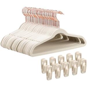 Tonswachic Child Velvet Hangers 50 Pack - 14 Inch Premium Felt Non Slip Kids Hanger for Infant & Toddler Clothes - 0.2" Slim Space-Saving Kids Felt Hangers for Children's Closet with 10 Clips - Beige