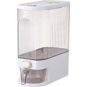 Sooyee Clear Rice Dispenser, Large Cereal Dispenser with Lid Time Scale, Measuring Cylinder Moisture Proof Airtight Food Dispenser Bucket for Rice, Corn,Coffee Bean,Grain,Soybean & Oatmeal (22 Lbs)