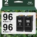96 96XL Remanufactured Ink Cartridge 2-Pack Compatible for HP 96 C9348FN Black Ink Cartridge for Deskjet 6940 5740 5940 6520 6540 Officejet 7210 7310 Photosmart 2605 2608 Printer Ink (2-Pack, Black)