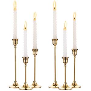 Sets(4Pcs) Brass Gold Metal Taper Candle Holders Candlestick Holders, Vintage Modern Decorative Centerpiece Candlestick Holders for Table Mantel Wedding Housewarming Gift