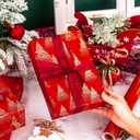 Yarcony Red Christmas Wrapping Paper, Red and Gold Trees Holiday Wrapping Paper, Vintage Gold Foil Christmas Trees Elegant Winter Gift Wrap for Gift Packaging, Craft, New Year(17 Inch X 33 Feet)