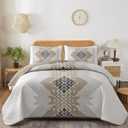 Dintszyayue Brown Boho Quilt Set King,3 Pieces Aztec Texture Quilt with 2 Pillowcases,Bohemian Geometric Bedspread Bedding Set Microfiber Quilted Coverlet Set for All Seasons King Size(90"103")