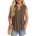 Ficerd Girl's Tank Tops V Neck Sleeveless Summer Shirts Kids Pleated Loose Blouse Dressy Casual Curved Hem Tees 5-14 Years(11-12 Years,Coffee)