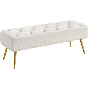 Yaheetech Modern Ottoman Bench Boucle Bench Upholstered Footrest for Living Room with Gold Metal Legs and Padded Seat Ivory (16"D x 45"W x 17"H)