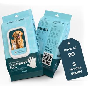 Uproot Clean Dog Cleaning Gloves: Extra-Thick Pet Glove Wipes for Dogs & Cats - Easy Wipe Paws, Eyes, Ears, Butt, & Body - Lick-Safe for Cats & Dogs - Cleaning, Deodorizing & Grooming (20 Pack)
